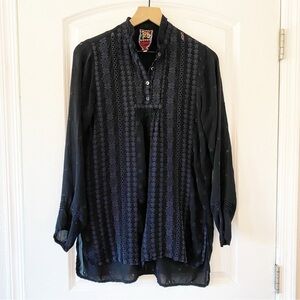 JOHNNY WAS Black Embroidered Eyelet Long Sleeve Tunic